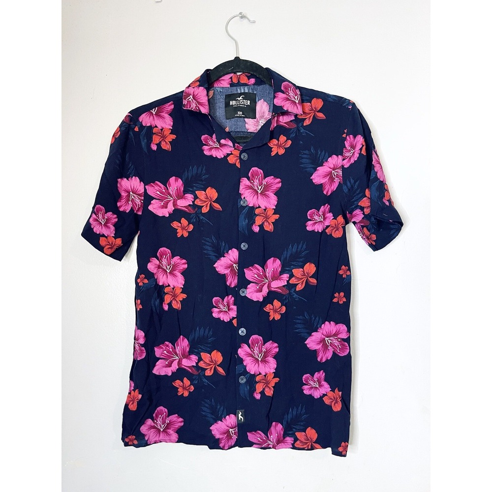 Hollister Hawaiian print floral button down‎ short sleeve shirt men's Xxs